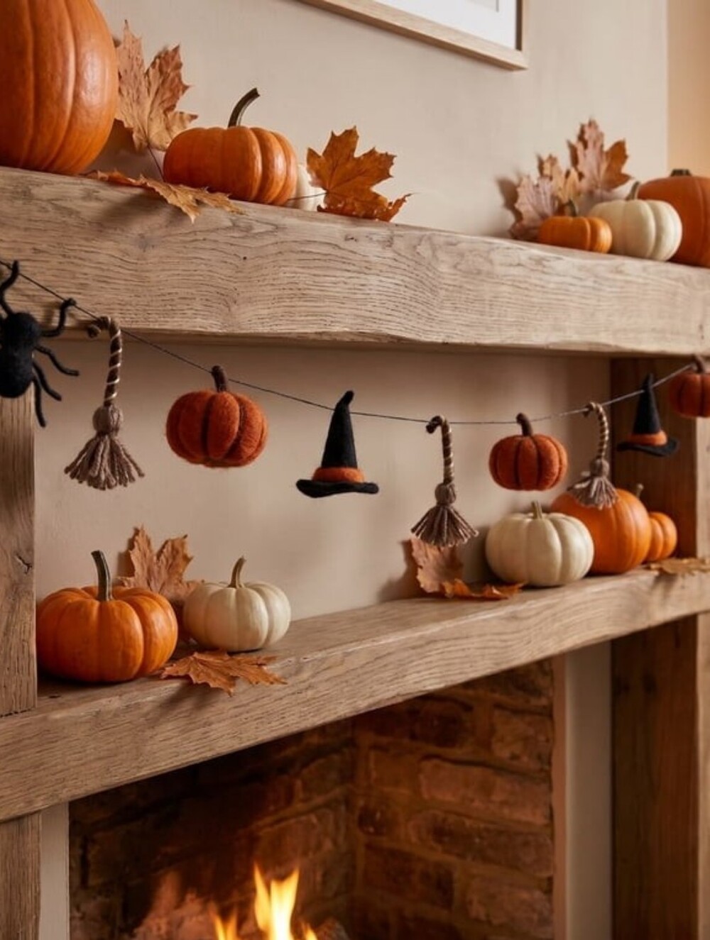 New 6ft Autumn Pumpkin & Witch Hat Garland - Orange and Cream Home Holiday Decor